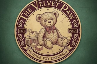 draw charming vintage teddy shop logo for your brand
