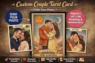 create a custom couple tarot card from photo for a romantic wedding