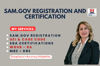 handle your sam gov registration, 8a, dbe, wosb, sba, mbe certification