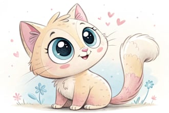 draw cute cartoon style cat illustration