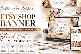 design editable etsy shop banner, web banner, shopify banner, facebook cover