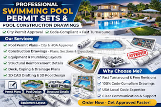do swimming pool permit sets and pool construction drawings california