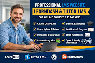 create elearning and lms website for learndash or tutor lms, podia on wordpress