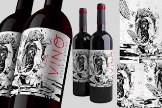 design hand drawn vintage retro wine label, gin rum vodka whisky bottle design