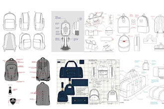 design bag, handbag and backpack design with tech pack