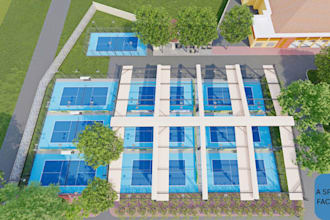 do 3d padel court, 3d pickleball, basketball, tennis, 3d badminton court design