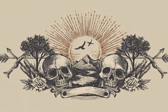 design vintage retro logo with hand drawn illustration