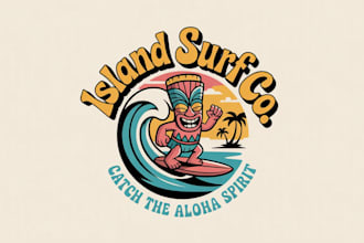 make creative tiki surfing logo with express delivery