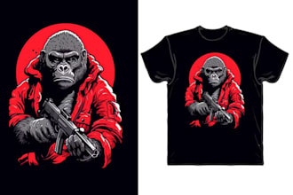 do angry king gorilla head mascot logo design with t shirt design