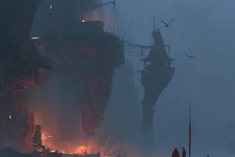 draw fantasy, post apocalyptic, background or concept art