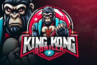 do outstanding king kong gorilla esport mascot logo with t shirt design