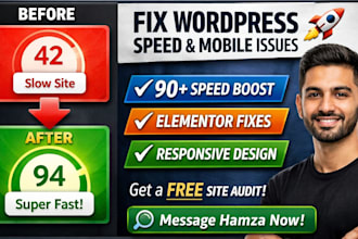 fix wordpress speed, bugs and  elementor responsiveness issues