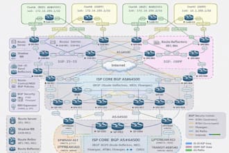 provide isp network design and routing with ospf, isis, bgp