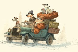 create unique vintage cartoon illustration