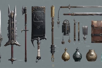 design creative concept art of weapons and items