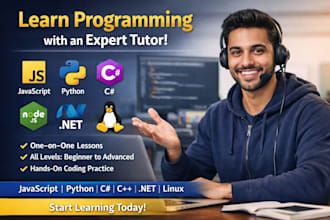 teach programming in javascript python dotnet csharp cplusplus and linux