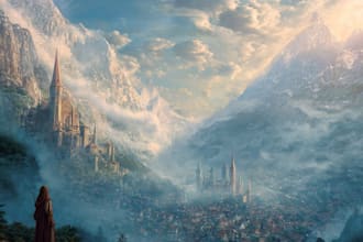 draw fantasy background and landscape