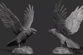 sculpt 3d raven with spread wing,3d pet model,3d printable statue,3d bird sculpt