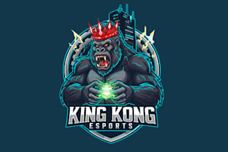 make outstanding king kong gorilla esport mascot logo with t shirt design