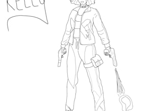free fire character like kelly in sketch and digital drawing