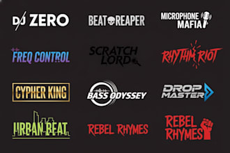 design minimalist dj music, typography, brand artist, rap rock, hiphop logo