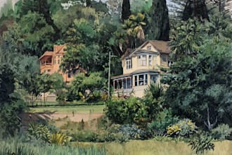 draw watercolor drawings of landscape designs or home gardens
