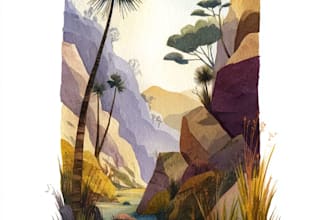 paint a watercolor and gouache landscape illustration