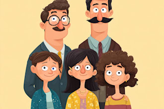 cartoon style family portrait