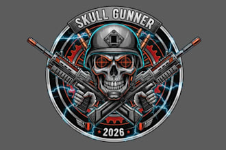do eye catchy skull gunner logo for your brand