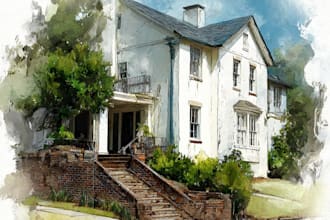 draw your house portrait with watercolor style