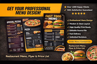 design professional food menu cafe, restaurant
