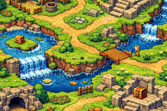 do custom pixel art tileset, 2d top down tilemap, props, rpg indie game assets