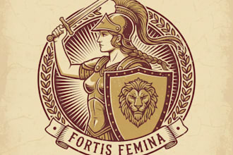 design a bold vintage female warrior logo