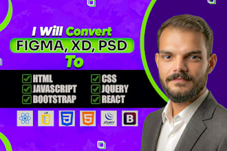 convert figma to react, figma to html, psd to html with bootstrap