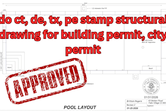 do ct, de, tx, pe stamp structural drawing for building permit, city permit
