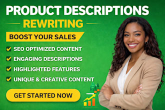 write product descriptions, product listing, blog post writing, shopify etsy SEO