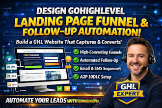 design gohighlevel landing page funnel, follow up automation