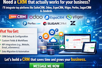 suitecrm, odoo crm, espocrm, vtiger, perfex crm sugar crm zendesk, integrate crm