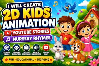 create 2d kids animation, youtube stories and nursery rhymes