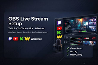setup obs live stream for twitch youtube kick whatnot live stream overlaysrecord