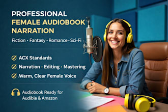 be your audiobook narrator, memoir female voice over,acx book, audible audiobook