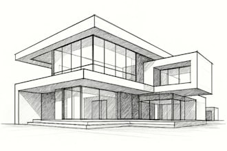 draw architecture and urban design sketches, house and exterior illustrations