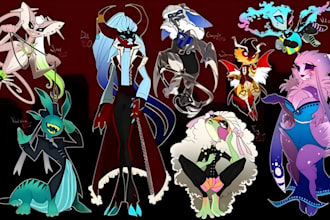 draw hazbin hotel and helluva boss oc cartoon character fanart illustration