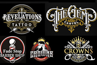 make vintage outstanding barber shop, barber, spa and beauty salon logo