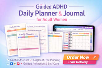 create guided adhd daily planner and journal for adult women