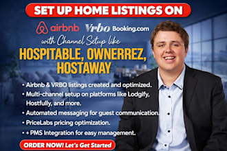 setup listing on airbnb, hostaway, guesty, vrbo, hospitable, ownerrez, lodgify