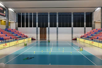 recreate 3d padel court, stadium facility, basketball court, sports complex,