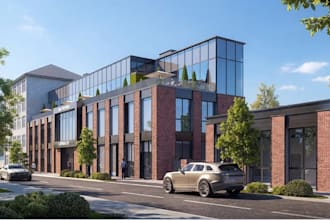 renovate commercial complex exterior, office interior, urban design, layout plan