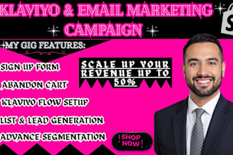 set up klaviyo email marketing with advance segmentation, abandon cart flows