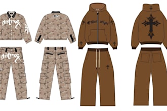 design fashion clothing tech pack tracksuits hoodies streetware flat sketches